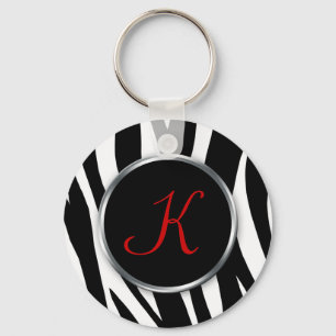 Zebra Print : Red Monogram : Keychain
