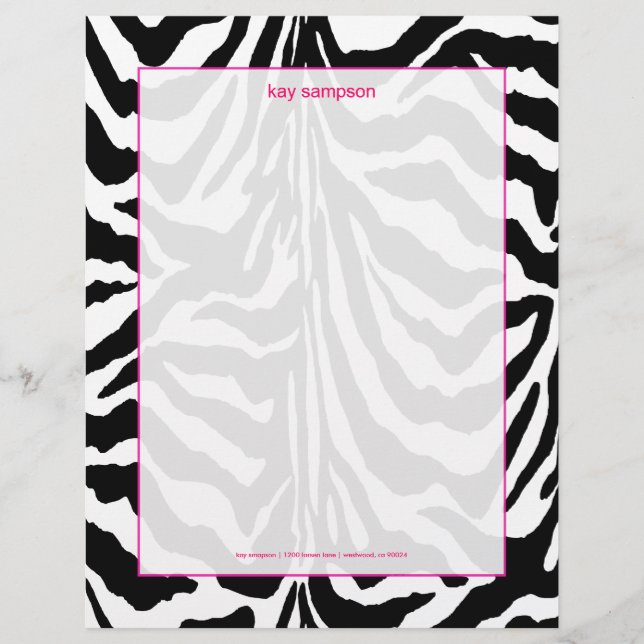 Zebra print, retro colours fuschia accent personalized letterhead (Front)