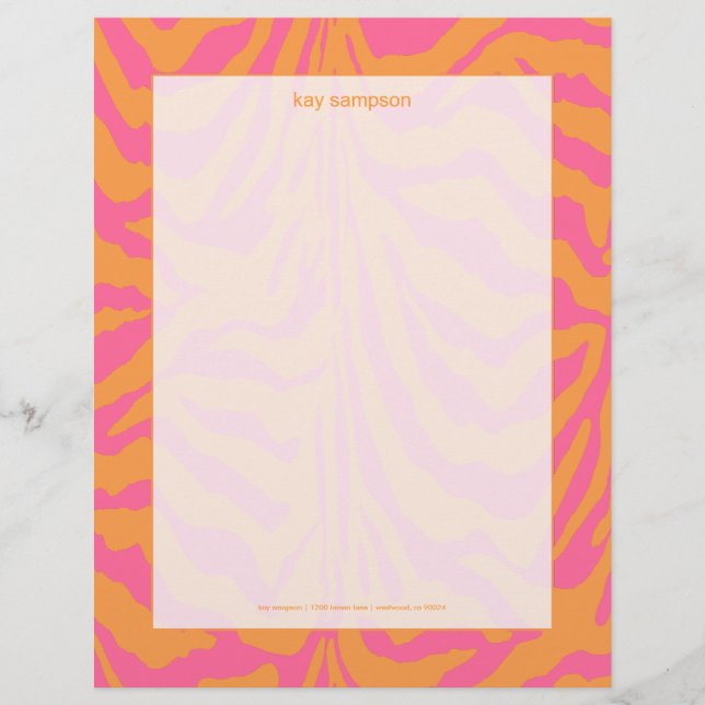 Zebra print, retro colours letterhead design (Front)