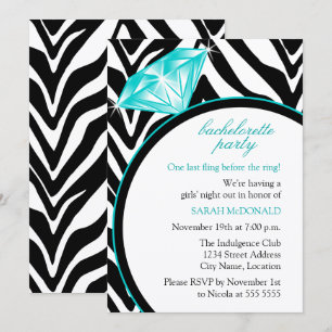 Zebra Print & Ring  Bachelorette Party Invitation