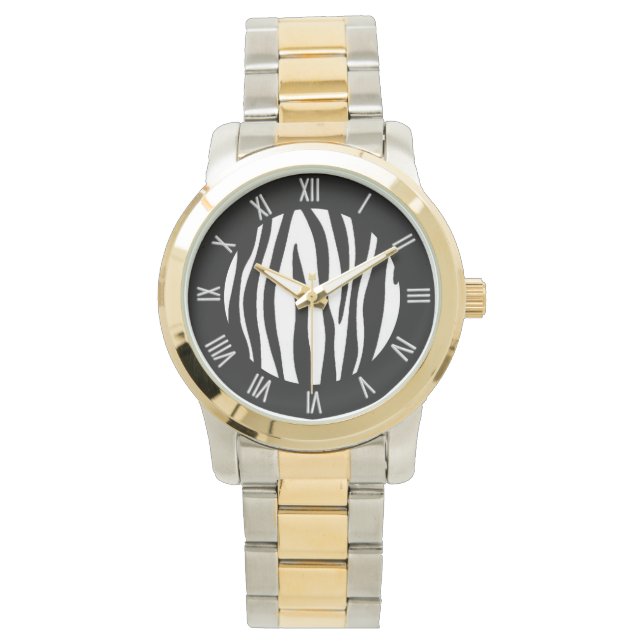 Zebra Print Roman Numeral Watch (Front)