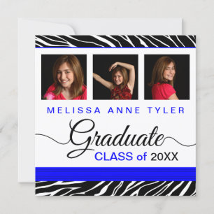 Zebra Print Royal Blue Photo Graduation Invitation
