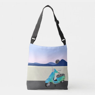 Zebra Print Scooter Moon Illustration Crossbody Bag