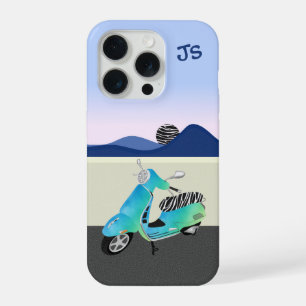 Zebra Print Scooter Moon Illustration Monogram iPhone 15 Pro Case