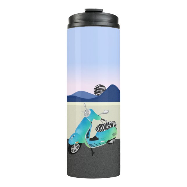 Zebra Print Scooter Moon Illustration Thermal Tumbler (Front)