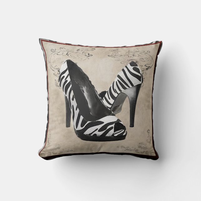 Zebra print shoes pillow, Copyright Karen J Willia Cushion (Front)