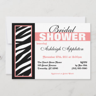 Zebra Print Side Pink Bridal Shower Invitations