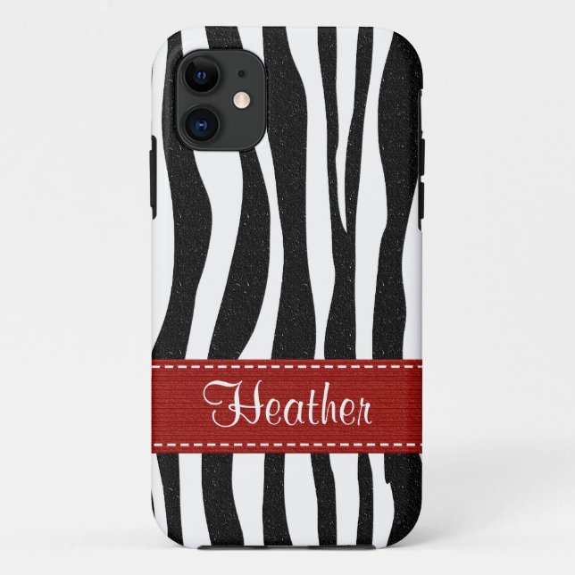 Zebra Print Skin Red Ribbon Case-Mate iPhone Case (Back)