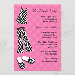 Zebra Print Slumber Party Invitations