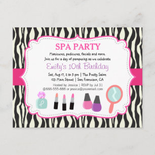 Zebra Print Spa Birthday Party Invitation