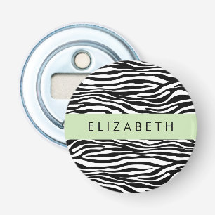 Zebra Print, Stripes, Black And White, Your Name Bottle Opener