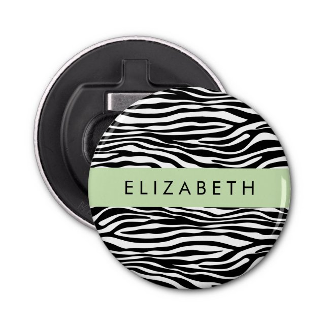 Zebra Print, Stripes, Black And White, Your Name Bottle Opener (Front)