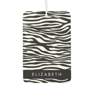 Zebra Print, Stripes, Black And White, Your Name Car Air Freshener