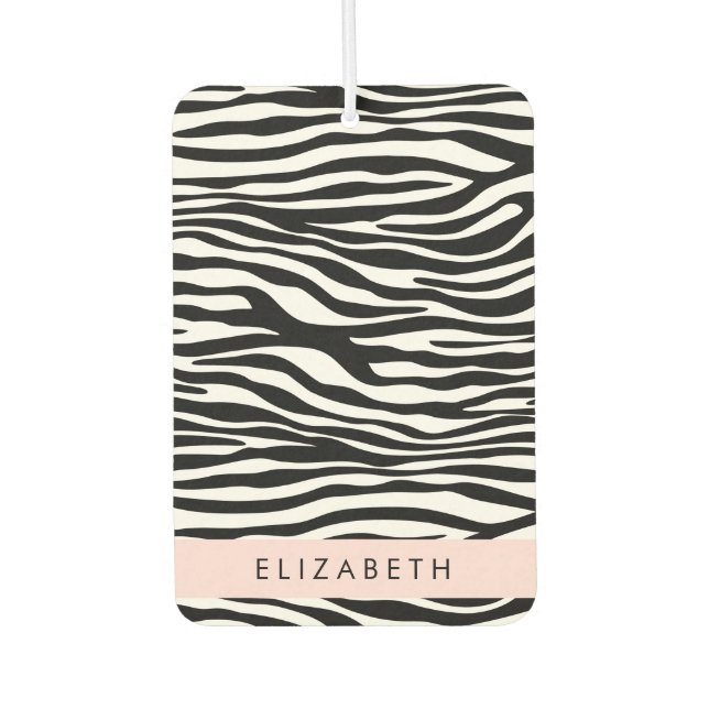 Zebra Print, Stripes, Black And White, Your Name Car Air Freshener (Front)