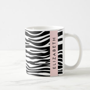Zebra Print, Stripes, Black And White, Your Name Coffee Mug