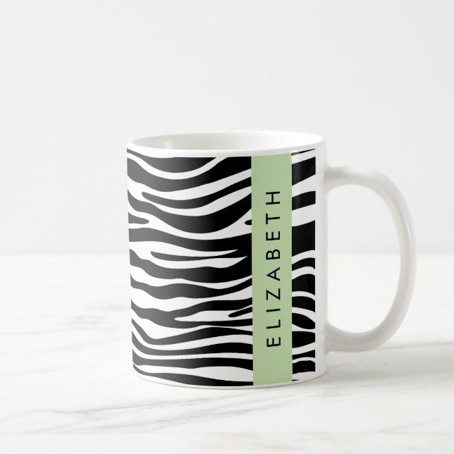 Zebra Print, Stripes, Black And White, Your Name Coffee Mug (Right)