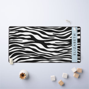 Zebra Print, Stripes, Black And White, Your Name Desk Mat