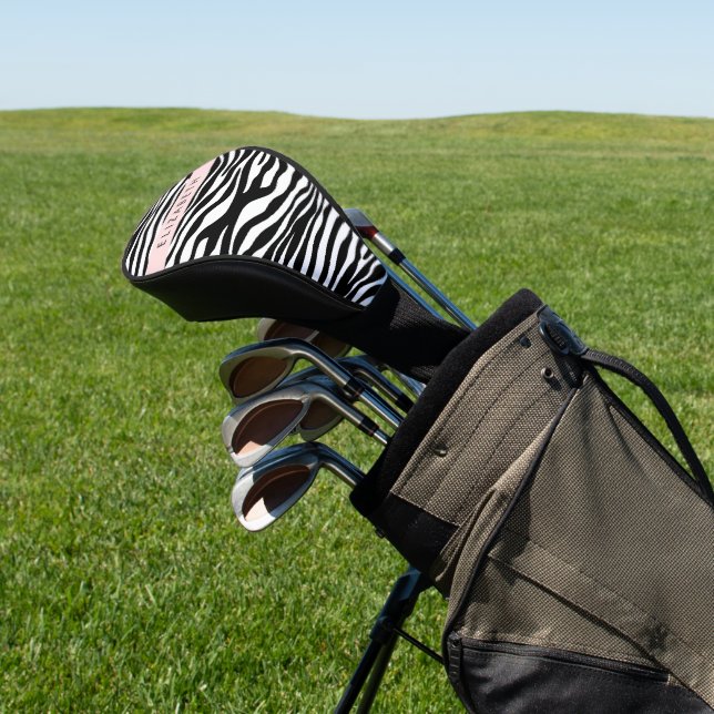 Zebra Print, Stripes, Black And White, Your Name Golf Head Cover (In Situ)