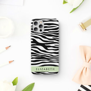 Zebra Print, Stripes, Black And White, Your Name iPhone 16 Case