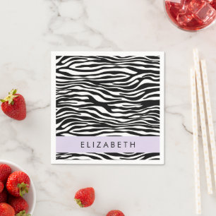 Zebra Print, Stripes, Black And White, Your Name Napkin