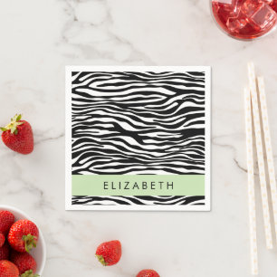 Zebra Print, Stripes, Black And White, Your Name Napkin