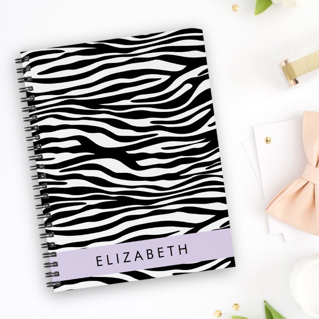 Zebra Print, Stripes, Black And White, Your Name Notebook (Creator Uploaded)