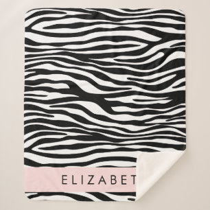 Zebra Print, Stripes, Black And White, Your Name Sherpa Blanket