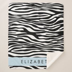 Zebra Print, Stripes, Black And White, Your Name Sherpa Blanket