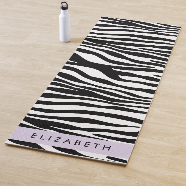 Zebra Print, Stripes, Black And White, Your Name Yoga Mat (In Situ)