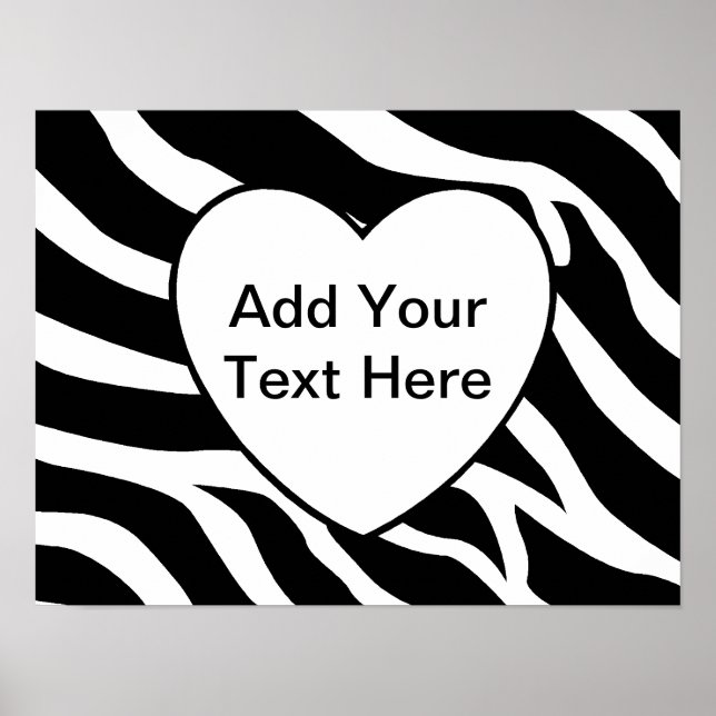Zebra Print Stripes White Heart Poster (Front)