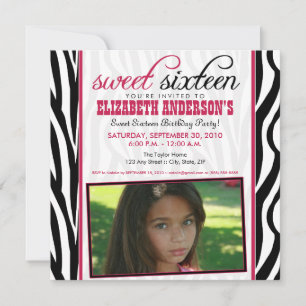 Zebra Print Sweet 16 Party Invitation (hot pink)