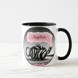 Zebra Print Teapot Pink Personalised Mug
