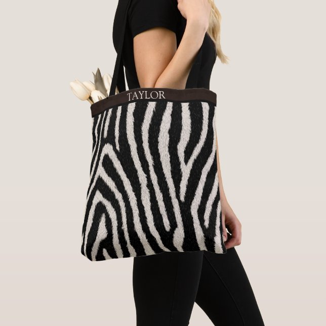 Zebra Print Tote Bag with Custom Name (Close Up)