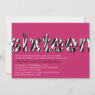 Zebra Print Typography Design Sweet 16 Invitation