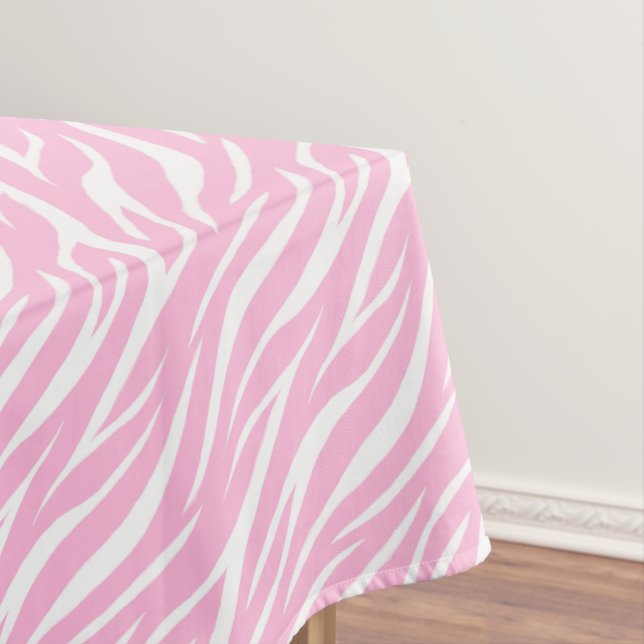 Zebra Print White Light Pink Trendy Cute Pattern Tablecloth (In Situ)
