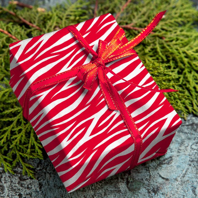 Zebra Print White Red Cute Modern Xmas Pattern Wrapping Paper (Creator Uploaded)