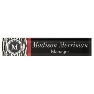 Zebra Print with a Red Bar DIY Monogram & Text Nameplate
