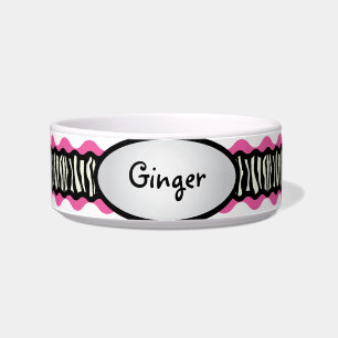 Zebra Print with Pink Cat Pet Bowls