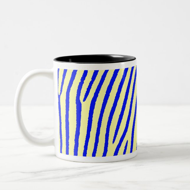 Zebra Print (Yellow & Blue) Two-Tone Coffee Mug (Left)