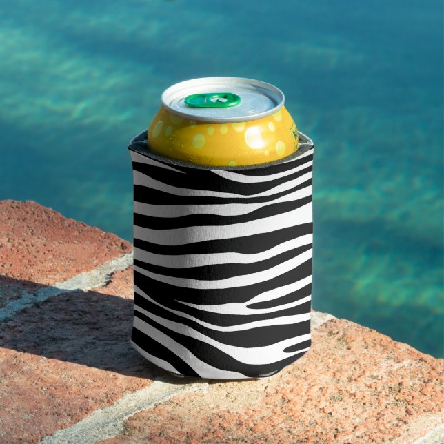 Zebra Print, Zebra Stripes, Black And White Can Cooler (In Situ Pool)