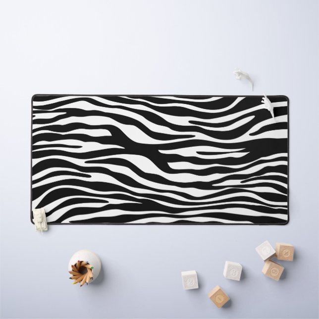 Zebra Print, Zebra Stripes, Black And White Desk Mat (Kids Table)