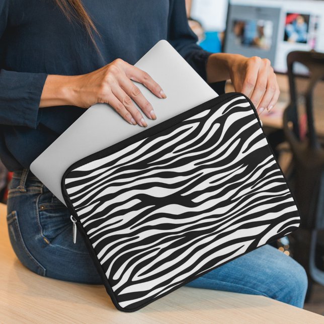 Zebra Print, Zebra Stripes, Black And White Laptop Sleeve (Creator Uploaded)
