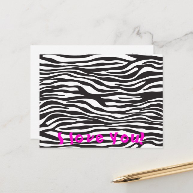 Zebra Print, Zebra Stripes, Black And White Postcard (Front/Back In Situ)