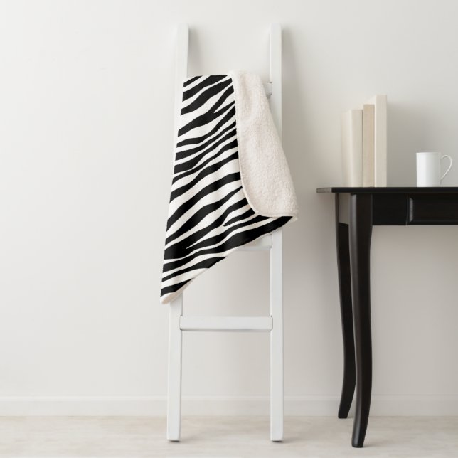 Zebra Print, Zebra Stripes, Black And White Sherpa Blanket (In Situ)
