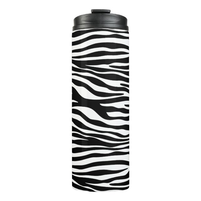 Zebra Print, Zebra Stripes, Black And White Thermal Tumbler (Front)