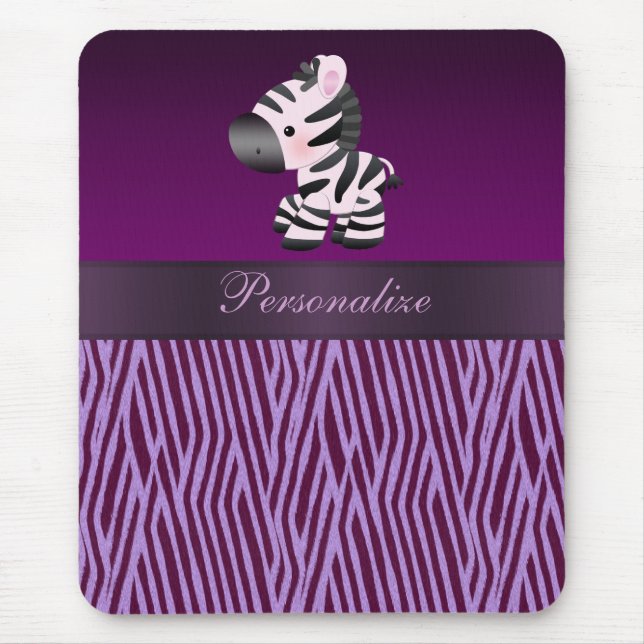 Zebra & Purple Faux Texture Animal Print Mousepad (Front)
