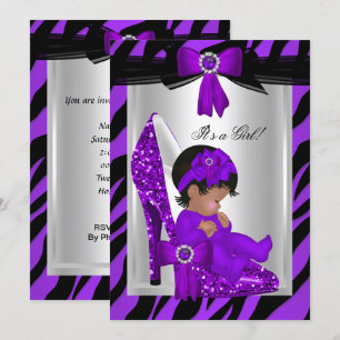 Zebra Purple High Heels Baby Shower Ethnic Girl Invitation