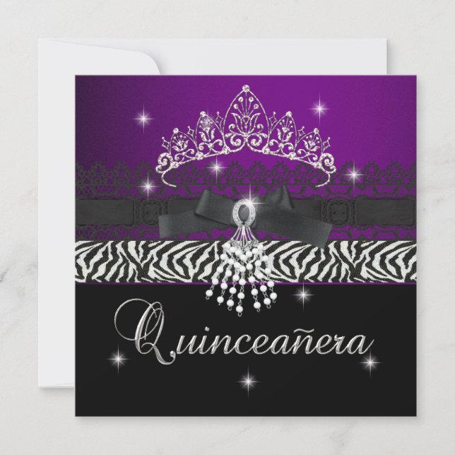 Zebra Quinceanera 15th Birthday Party Purple Black Invitation (Front)