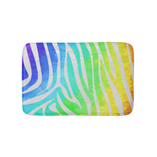 Zebra Rainbow and White Print Bath Mat