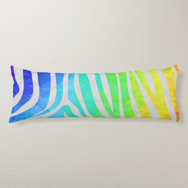 Zebra Rainbow and White Print Body Cushion (Front)